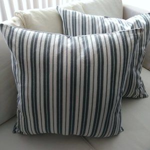 FOUR piece Gray/Natural Farmhouse Ticking Pillow Covers Set 18" Sq NWT